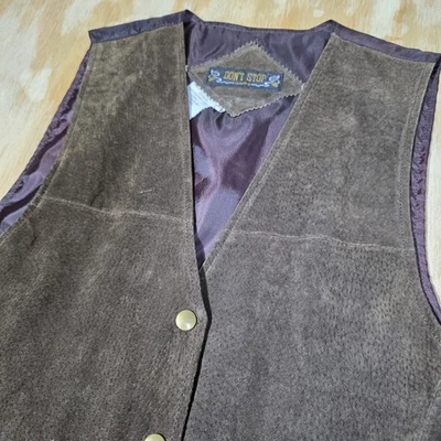 Chaleco de cuero vintage Don't Stop Classics para hombre talla L marrón Western Snap años 80 Foto 1 de 4