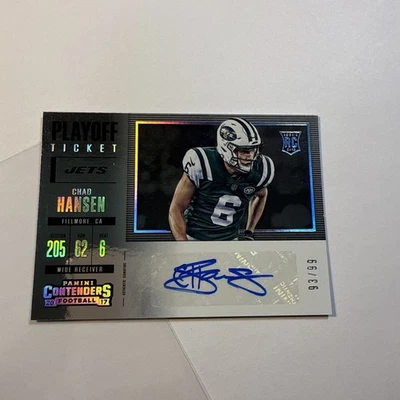 2017 Panini Contenders Chad Hansen #/99 Playoff Ticket RC AUTO Autograph Jets - Image 1 of 2