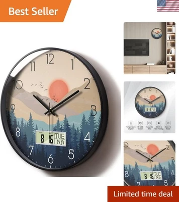 Modern Digital Wall Clock with Floral Design - Date, Time & Temperature Display - Image 1 of 4