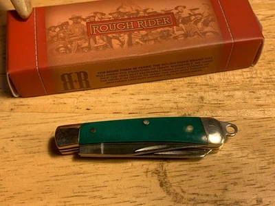 Rough Rider 2" Tiny Trapper Smooth Green Bone Handles w/Lanyard Hole RR1263 - Image 1 of 4
