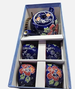 Yokohama Studio handbemalt Keramik Blumen Teeservice Teekanne & 4 Tassen in Geschenkbox - Bild 1 von 17