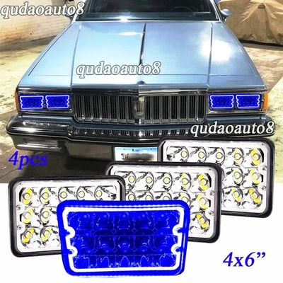 4pcs 4x6" Led Headlights Blue Halo DRL fit Pontiac Parisienne Brougham 1975-1985 - Image 1 of 4