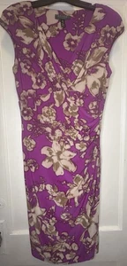 Vestido para mujer Ralph Lauren talla 10 púrpura marrón floral cuello en V sin mangas acanalado” - Imagen 1 de 10