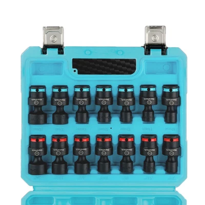 DURATECH 14PCS 3/8" Universal Impact Swivel Socket Set Shallow Wobble SAE Metric - Image 1 of 4