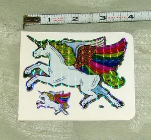 Vintage 80er BJ Aufkleber Spezialitäten Prisma geflügeltes Einhorn Pegasus Stickerbogen - Bild 1 von 1