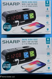 Sharp Digital Alarm Clock, 2 USB Fast Ports, 2 AC Outlets, 2 Packs - Picture 1 of 6