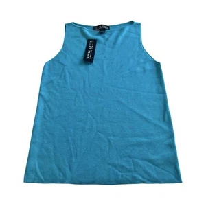Linda Allard Ellen Tracy Large Turquoise Wool Silk Ribbed Sweater Tank Nwt - Picture 1 of 4