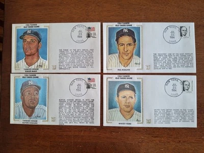 1984 US COVER  YANKEES BASEBALL OLD TIMERS GAME ZASO SILK CACHET SET OF 4 - Image 1 of 3