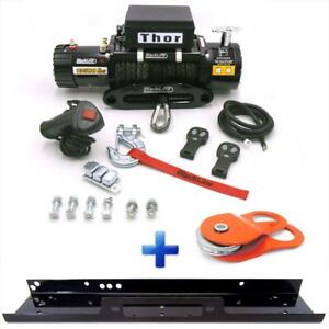 Electric Winch Package 12v 4x4 13500lb Rope + Mount Plate + Snatch Block