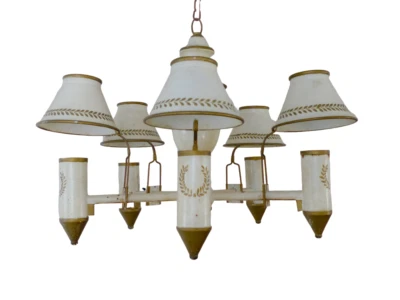 French Antique Chandelier Quinquet 5 Lights Painted Tole Empire 19TH Directoire - Image 1 of 4