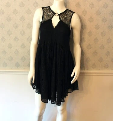 Women's Free People Sparkly Black Lace Sleeveless Keyhole Dress Size XS - Image 1 of 4