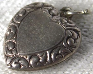 Vintage Repousse Scrolled Sterling Silver Puffy Heart Charm 3/4" - Picture 1 of 3