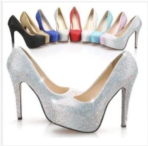 Sexy Girl Glitter Rhinestones High Heels Platform bride Party wedding Shoes BJ98 - Picture 1 of 12