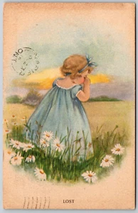 Postcard Lost Little Girl Crying Sad Daisies 1914 to Napier ON - Picture 1 of 2