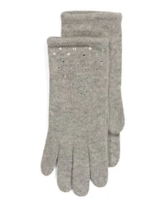 NWT PORTOLANO 100% Cashmere Gray Gloves With Crystals One Size - Picture 1 of 4