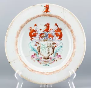 Chinesischer Wappen Porzellan Teller ODRONE Schild vergoldet Dynastie Qianlong um 1740 - Bild 1 von 18