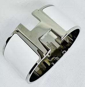 HERMES Extra WIDE White Enamel Palladium Clic H Bracelet Bangle Cuff PM Birkin - Picture 1 of 4