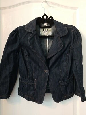 LEI Jean Jacket Cropped Blue Denim Button Up JUNIORS Size MEDIUM - Image 1 of 4