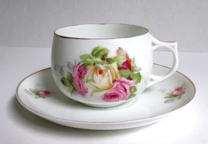 Antique Jaeger Hand Painted Roses Porcelain Tea Cup & Saucer Marked Germany - Picture 1 of 17