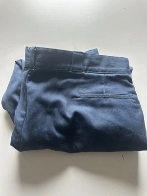 44 x 30 fleece lined polyester cotton blend shop pants navy blue - Image 1 of 4