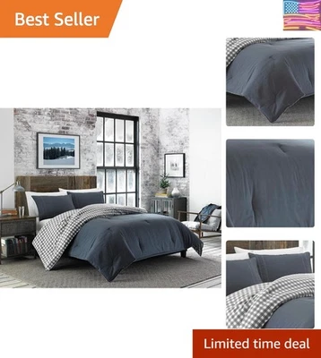 Elegante Juego de Edredón King con Reverso a Cuadros - 100% Algodón, Lavable a Máquina Foto 1 de 4