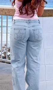 Beginning X Demetra Dias Wide Leg Star Pocket Light Wash Jeans 10 Whimsigoth - Picture 1 of 11