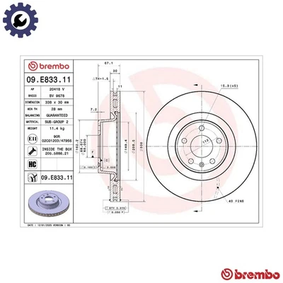 2x BRAKE DISC 09.E833.11 FOR AUDI A6/Allroad/C8 DLZA 3.0L DMGH/DDVE 3.0L 6cyl - Image 1 of 4