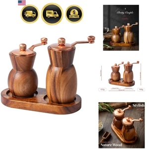 Pepper Grinder Mill Manual Wooden Salt And Pepper Grinder Set With Holder Refill - Picture 1 of 11