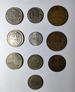 Lot of 10 USSR coins Mixed 1928-1984 10 PCS Soviet Union /20,15,10,5,3 kopeks - Picture 1 of 8