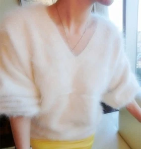 ❄️ Weiß 90 % ANGORA PULLOVER WOLLE PURE WOOL JUMPER SWEATER MINK CASHMERE - Bild 1 von 10