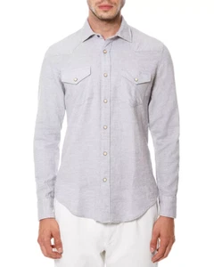 Camisa Occidental Eleventy Pearl Snap Piqué Para Hombre Talla Pequeña Gris Melange Claro Nueva - Imagen 1 de 4
