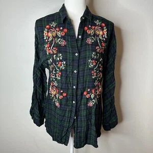 Zara Trafaluc Collection Women's Embroidered Plaid Long Sleeve Blouse Size XS - Picture 1 of 8