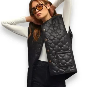 Anthropologie FRNCH Damen Gisette Kunstleder ärmellose Steppweste schwarz OS - Bild 1 von 7