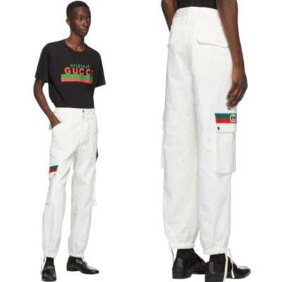 Nova Calça Carga Masculina de Algodão Prensado Gucci Off White Lona $1.250 Tamanho 50 - Imagem 1 de 4