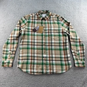 NEW Denim & Flower Shirt Mens Beige Green Extra Large Plaid Flannel Button Up - Picture 1 of 14