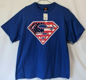 Vtg 2001 Warner Bros Red White & Blue Superman Men's XL Navy Shirt New - Picture 1 of 5
