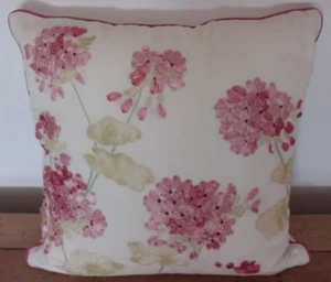 LAURA ASHLEY CUSHION PINK RIBBON FLOWERS & APPLIQUE LEAVES 17 INS SQUARE - Picture 1 of 5