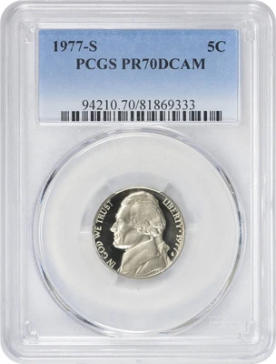 1977-S Jefferson níquel PR70DCAM PCGS - Imagem 1 de 2
