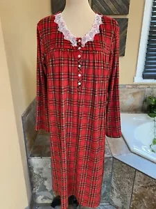 Camicia da notte Secret Treasures Medium 8-10 ultra morbida rossa a quadri in velluto con tasche - Foto 1 di 17