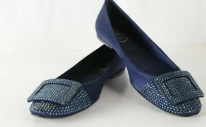 Ballerine donna Roger Vivier blu raso fibbia taglia 40 slip on punta cappuccio gioiello 10 US - Foto 1 di 12
