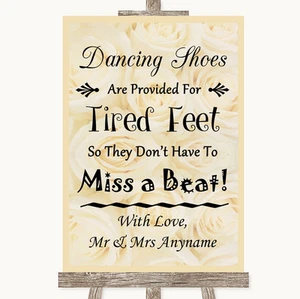 Cream Roses Dancing Shoes Flip-Flop Tired Feet Personalised Wedding Sign - Picture 1 of 8
