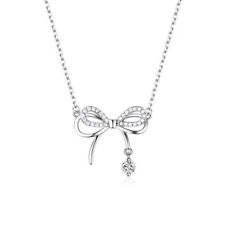NEW Silver & Cubic Zirconia Bow Knot Unique & Elegant Clavicle Chain Necklace UK