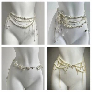 Mujeres Multicapa Largo Metal Grande Perla Cintura Cadena Cinturón Bikini-Perla M9K8 - Imagen 1 de 17