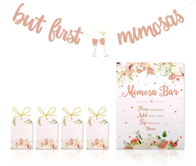 Letrero de bar Faisichocalato Mimosa pero primera bandera de mimosas boho floral espectáculo nupcial Foto 1 de 4