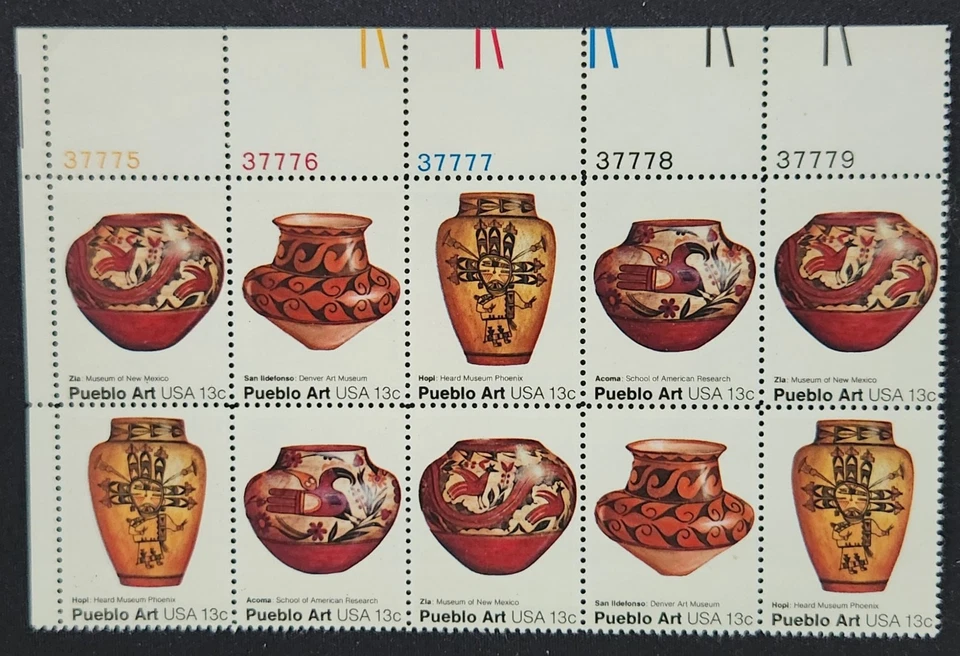 US Scott 1706-1709 - Pueblo Art - MNH - 1977 Issue - Plate Block of 10 - Image 1 of 1