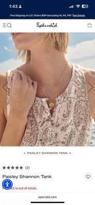 Splendid Paisley Shannon Tank Blouse Women’s Small (Retail $108) - Imagem 1 de 4