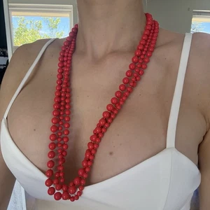 Vintage Red Multi-Strand Beaded Necklace – 77 cm, Round Clasp, 66 g - Picture 1 of 4
