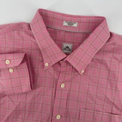 Peter Millar Nanoluxe Men's 2XL Easy Care Pink Plaid Button Down Dress Shirt - Image 1 of 4