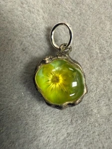 Colgante vintage con dije de flor seca conservada en resina de plata de ley 7159 - Imagen 1 de 4