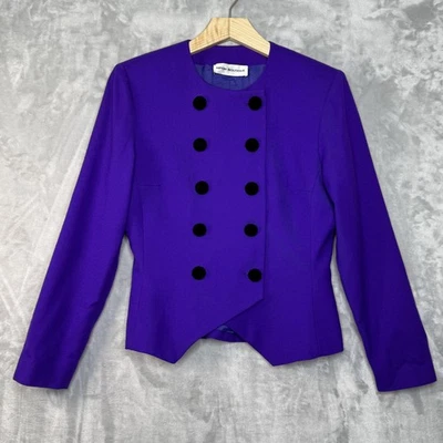 Blazer Boutique Vintage Nipon Para Mujer 8 Lana Púrpura Doble Pecho Hecho en EE. UU. Años 80 Foto 1 de 4